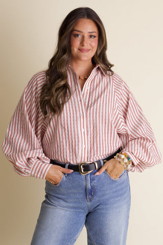 Make A Deal Button Down Top - Rust