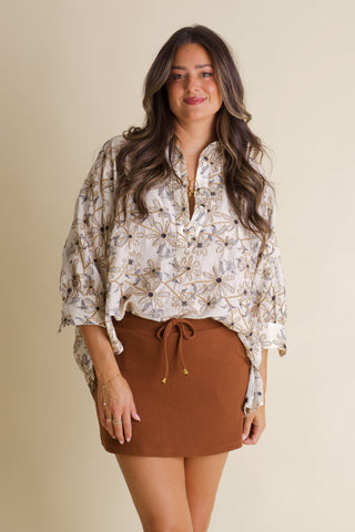 Textured Bloom Button Up Top