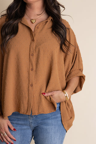 Boss Babe Button Up Swiss Dot Top