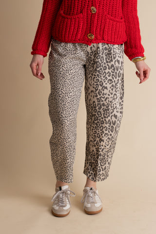 Believe In Me Barrel Leg Pants - Taupe Leopard