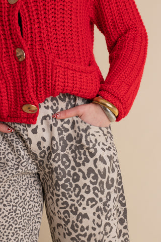 Believe In Me Barrel Leg Pants - Taupe Leopard