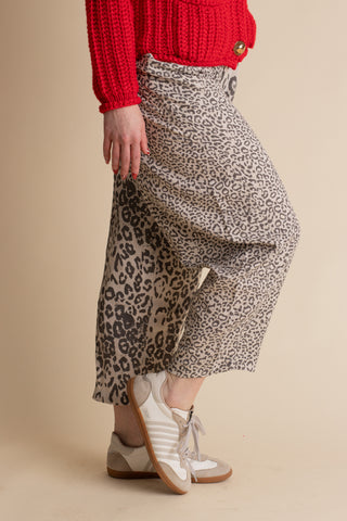 Believe In Me Barrel Leg Pants - Taupe Leopard