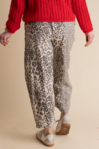 Believe In Me Barrel Leg Pants - Taupe Leopard