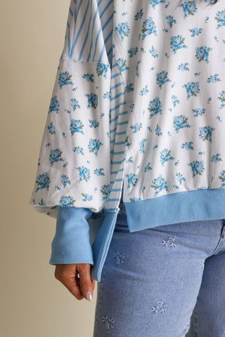 In Motion Floral Oversized Top - Light Blue