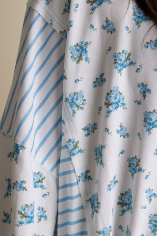 In Motion Floral Oversized Top - Light Blue