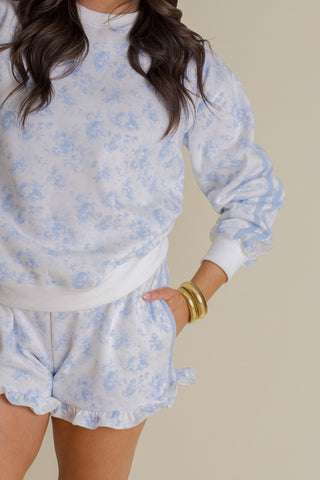 In The Details Floral Ruffle Shorts - Light Blue