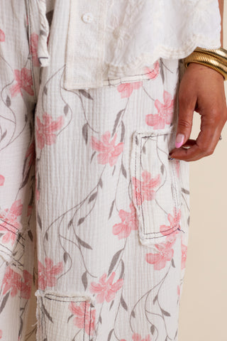 Meadowlace Gauze Joggers - Pink Floral