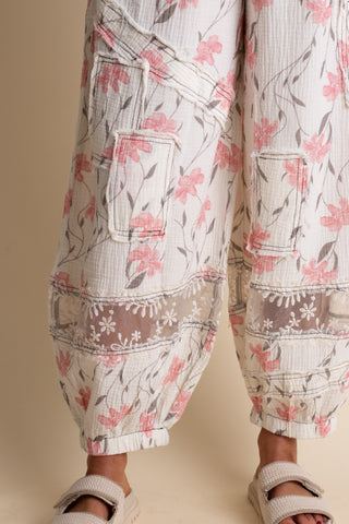 Meadowlace Gauze Joggers - Pink Floral