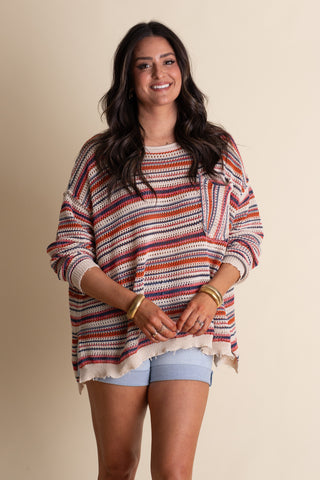 Between The Lines Knit Sweater - Navy