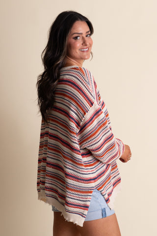 Between The Lines Knit Sweater - Navy
