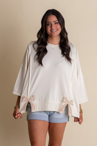 Annie Bow Pattern Bottom Top - Ivory