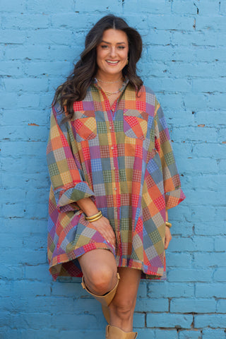 Just That Easy Button Down Tunic Dress - Olive