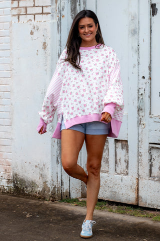 In Motion Floral Oversized Top - Pink