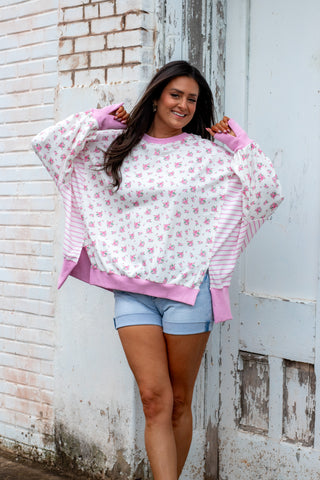 In Motion Floral Oversized Top - Pink