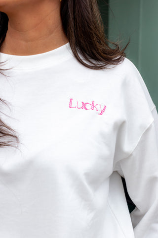 Lucky Clover Embroidered Sweatshirt - Off White