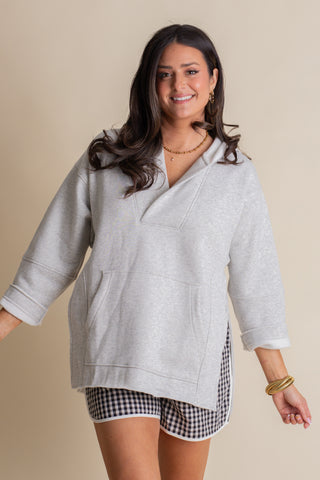 Cozy Hooded Pullover - Grey