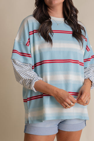 Harbor Breeze Stripe Oversized Top - Light Blue