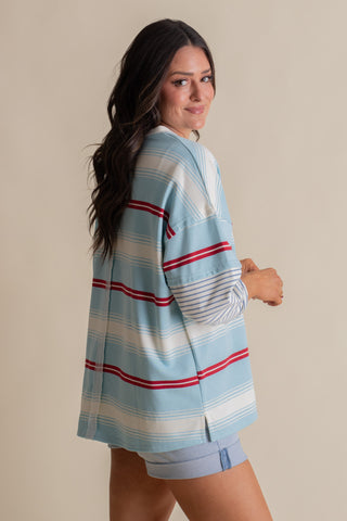 Harbor Breeze Stripe Oversized Top - Light Blue