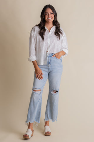Garden Glow Button Down Top - Off White