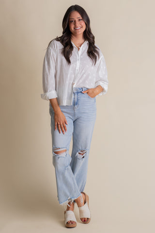 Garden Glow Button Down Top - Off White