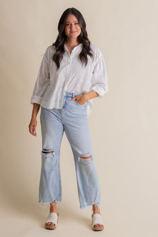 Garden Glow Button Down Top - Off White