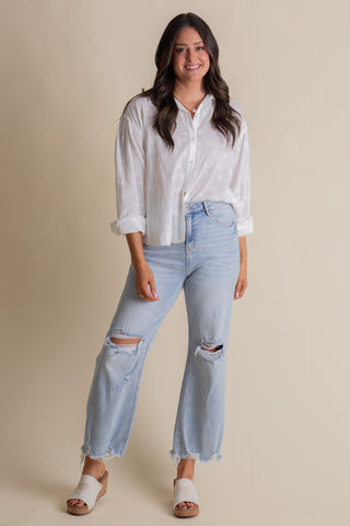 Garden Glow Button Down Top - Off White