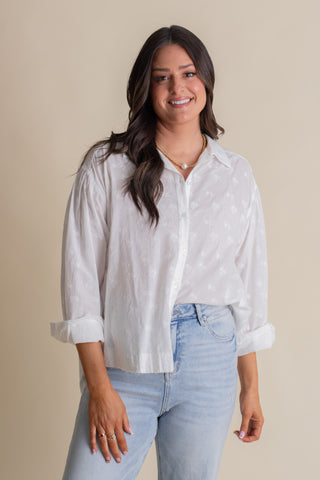 Garden Glow Button Down Top - Off White