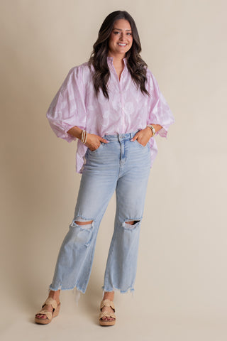 Coastal Calm Button Down Top - Pink