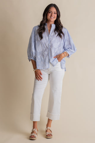 Coastal Calm Button Down Top - Blue