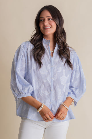 Coastal Calm Button Down Top - Blue