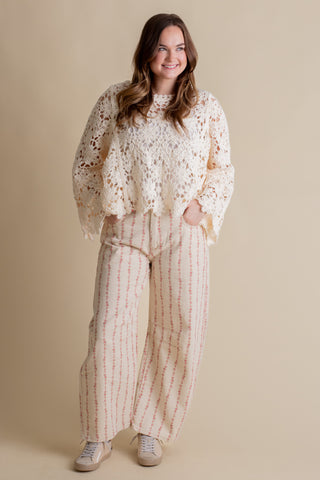 Garden Stripe Barrel Leg Jeans - Cream