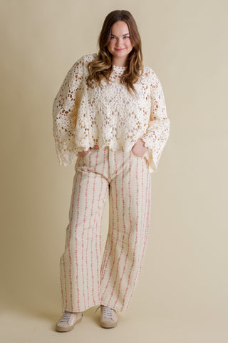 Garden Stripe Barrel Leg Jeans - Cream