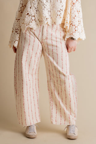 Garden Stripe Barrel Leg Jeans - Cream