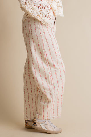 Garden Stripe Barrel Leg Jeans - Cream