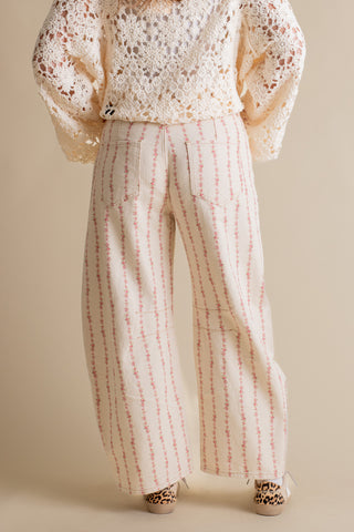 Garden Stripe Barrel Leg Jeans - Cream