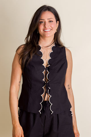 Coastal Scalloped Front Tie Top