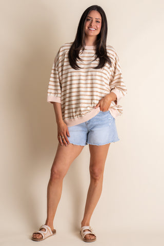 Latte All Day Striped Knit Top