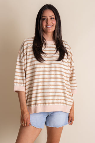 Latte All Day Striped Knit Top